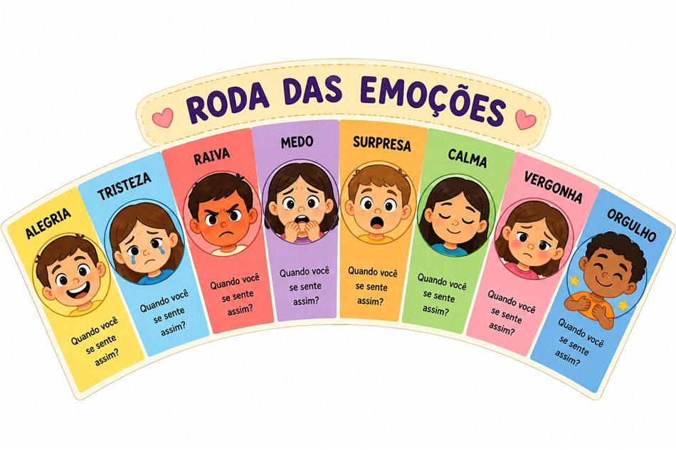 Roda das emoções com cartões ilustrados